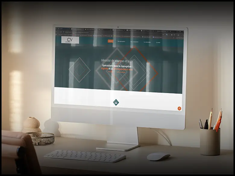 un ordinateur avec une page web de site en landing page concernant une agence web